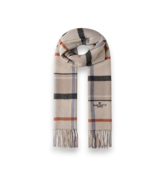 Hackett London Beige Plaid Logo sjaal