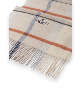 Hackett London Beige Plaid Logo sjaal
