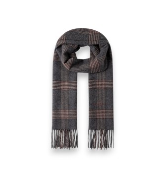 Hackett London Grijze plaid logo sjaal