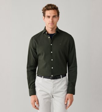 Hackett London Shirt in Garment-Dyed-Optik, Tailored Fit, grün