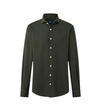 Hackett London Shirt in Garment-Dyed-Optik, Tailored Fit, grün
