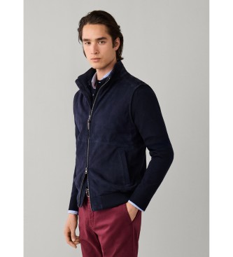 Hackett London Colete de pele Rib marinho