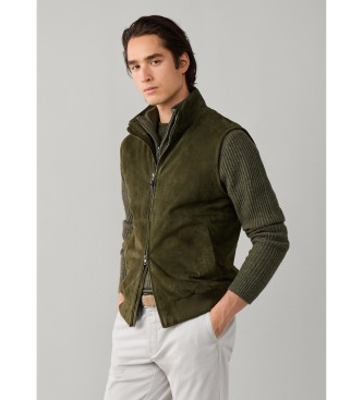 Hackett London Colete de pele Rib verde-oliva