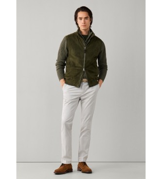 Hackett London Colete de pele Rib verde-oliva