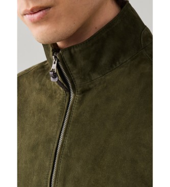 Hackett London Colete de pele Rib verde-oliva