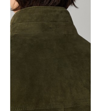 Hackett London Colete de pele Rib verde-oliva