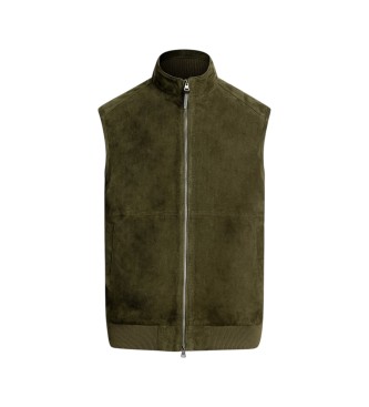 Hackett London Colete de pele Rib verde-oliva