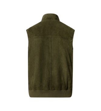 Hackett London Colete de pele Rib verde-oliva
