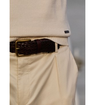 Hackett London Brown Plait leather belt