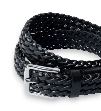 Hackett London Czarny skórzany pasek Plait