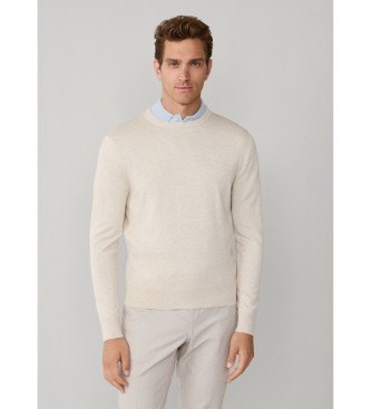 Hackett London sweater med rund hals i bomuld og silke, cremehvid