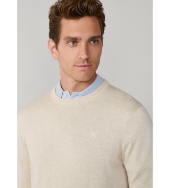 Hackett London sweater med rund hals i bomuld og silke, cremehvid