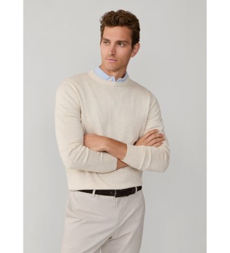 Hackett London sweater med rund hals i bomuld og silke, cremehvid