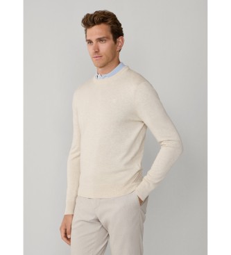 Hackett London sweater med rund hals i bomuld og silke, cremehvid