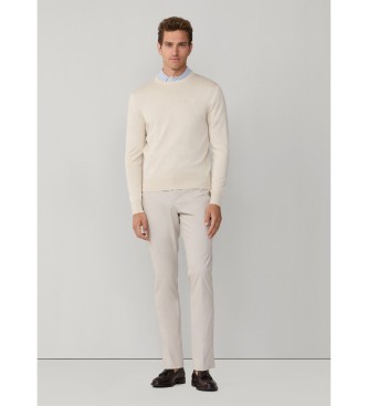 Hackett London sweater med rund hals i bomuld og silke, cremehvid