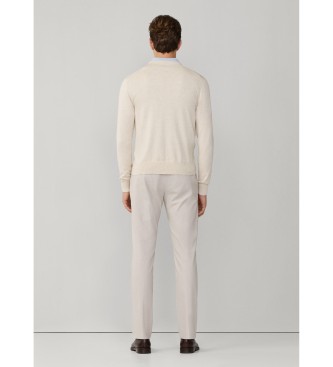 Hackett London sweater med rund hals i bomuld og silke, cremehvid