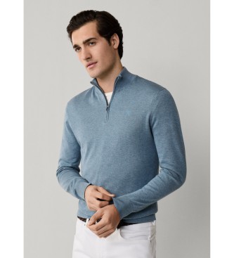 Hackett London maglione blu con cerniera a un quarto