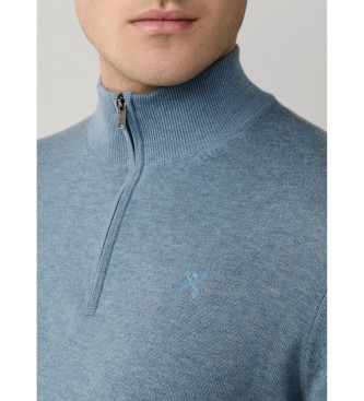 Hackett London maglione blu con cerniera a un quarto