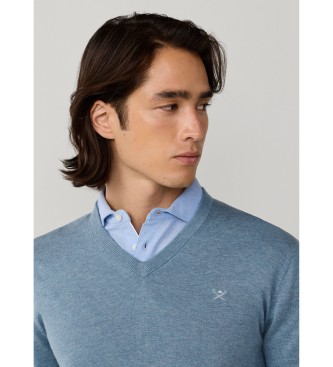 Hackett London Jersey Cotton Silk V neck azul