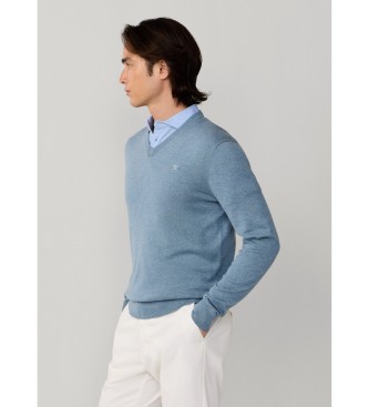Hackett London Jersey Cotton Silk V neck azul