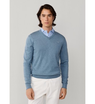 Hackett London Jersey Cotton Silk V neck azul