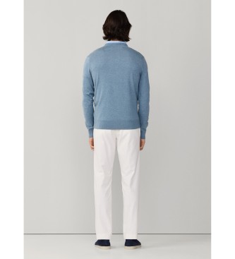 Hackett London Jersey Cotton Silk V neck azul