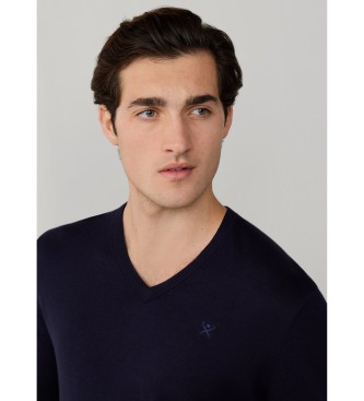 Hackett London Jersey Cotton Silk V Neck marino