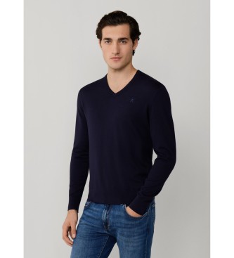 Hackett London Jersey Cotton Silk V Neck marino