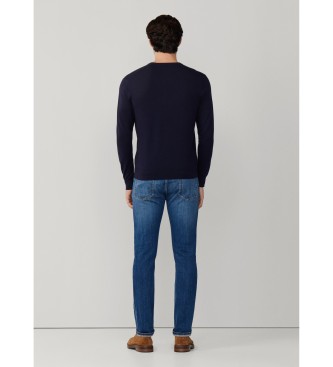 Hackett London Jersey Cotton Silk V Neck marino