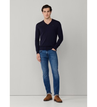 Hackett London Jersey Cotton Silk V Neck marino