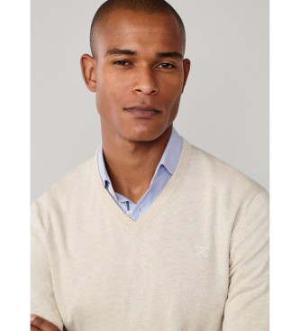Hackett London Jersey Cotton Silk V Neck beige
