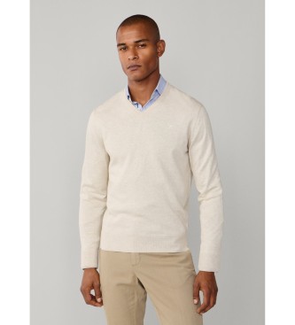 Hackett London Jersey Cotton Silk V Neck beige