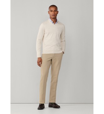 Hackett London Jersey Cotton Silk V Neck beige