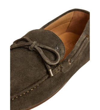 Hackett London Usnjeni mokasini Driver Laces rjave zelenkasto rjave barve