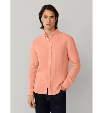 Hackett London Camisa de linho tingida com corte � medida laranja