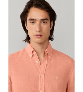 Hackett London Camisa de linho tingida com corte � medida laranja