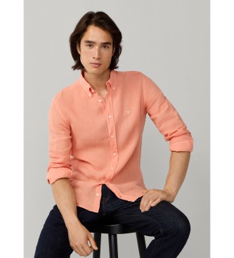 Hackett London Camisa de linho tingida com corte � medida laranja