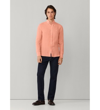 Hackett London Camisa de linho tingida com corte � medida laranja