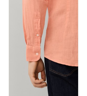 Hackett London Camisa de linho tingida com corte � medida laranja
