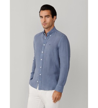 Hackett London Camisa de linho tingida de ajuste personalizado azul