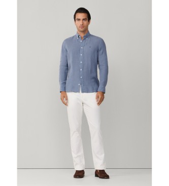 Hackett London Camisa de linho tingida de ajuste personalizado azul