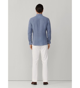 Hackett London Camisa de linho tingida de ajuste personalizado azul