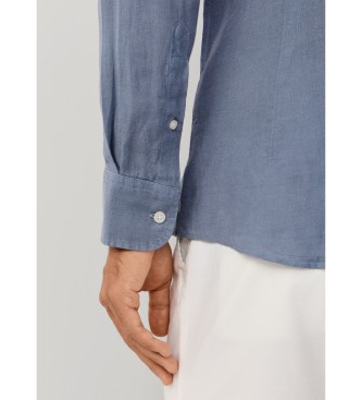 Hackett London Camisa de linho tingida de ajuste personalizado azul