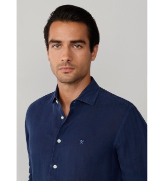 Hackett London Camisa ESS GMD Linen Kent azul-marinho