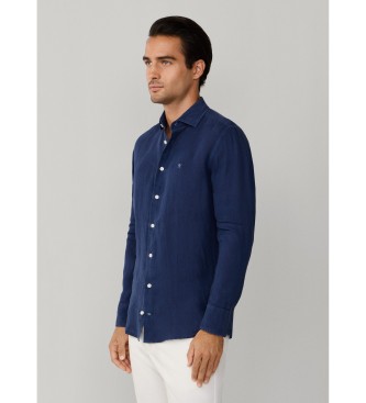 Hackett London Camisa ESS GMD Linen Kent azul-marinho