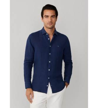 Hackett London Camisa ESS GMD Linen Kent azul-marinho