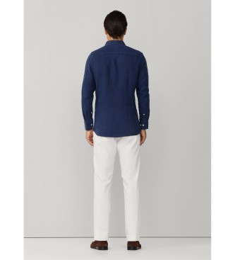 Hackett London Camisa ESS GMD Linen Kent azul-marinho