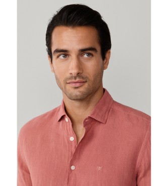 Hackett London Camisa de linho tingida de linho ajustada por medida vermelha