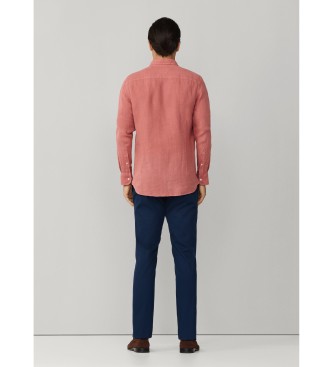 Hackett London Camisa de linho tingida de linho ajustada por medida vermelha