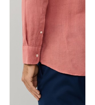 Hackett London Camisa de linho tingida de linho ajustada por medida vermelha